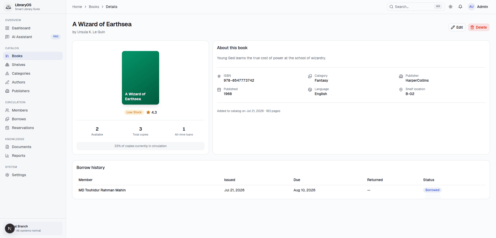 LibraryOS book details preview
