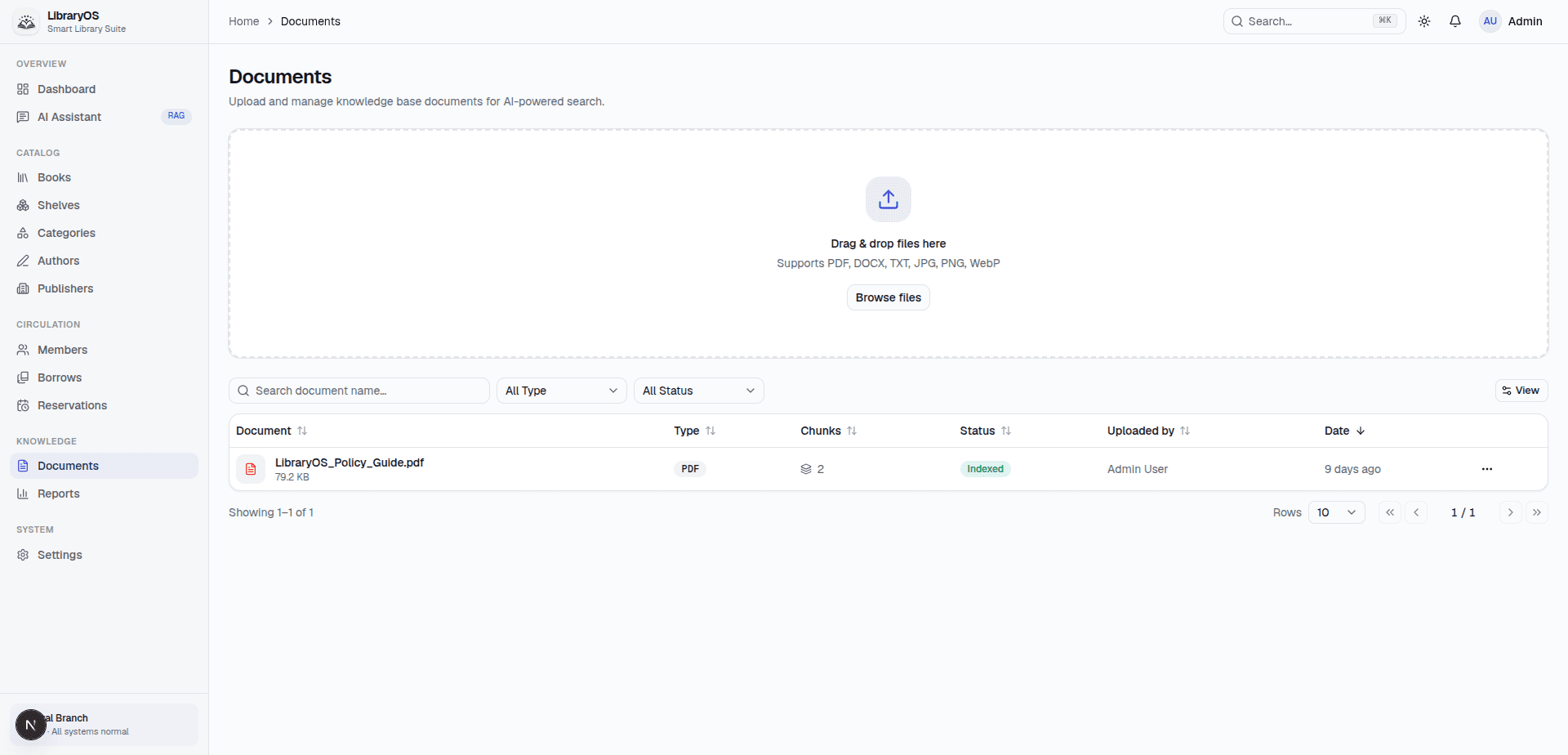 LibraryOS documents uploading for RAG preview