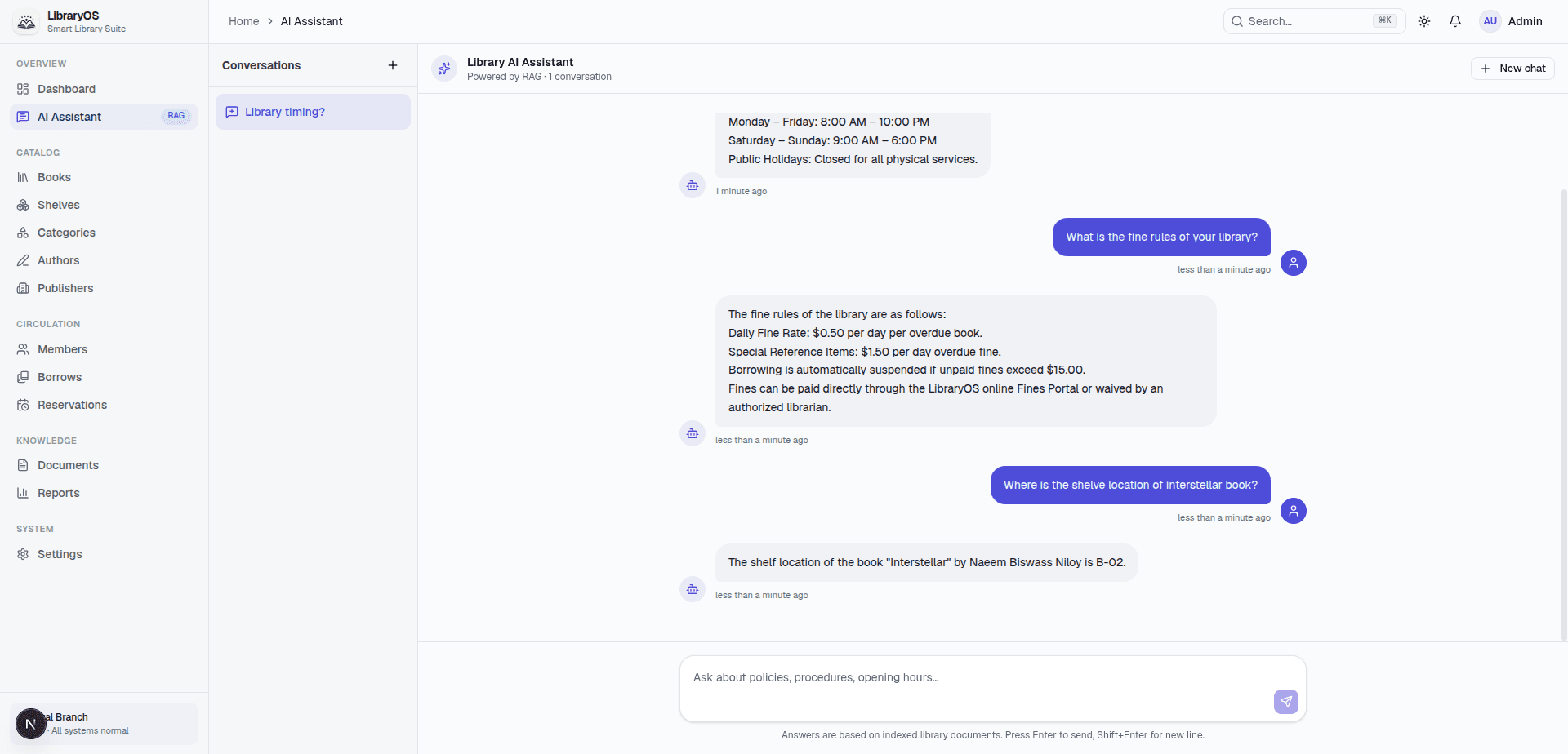 LibraryOS RAG AI preview