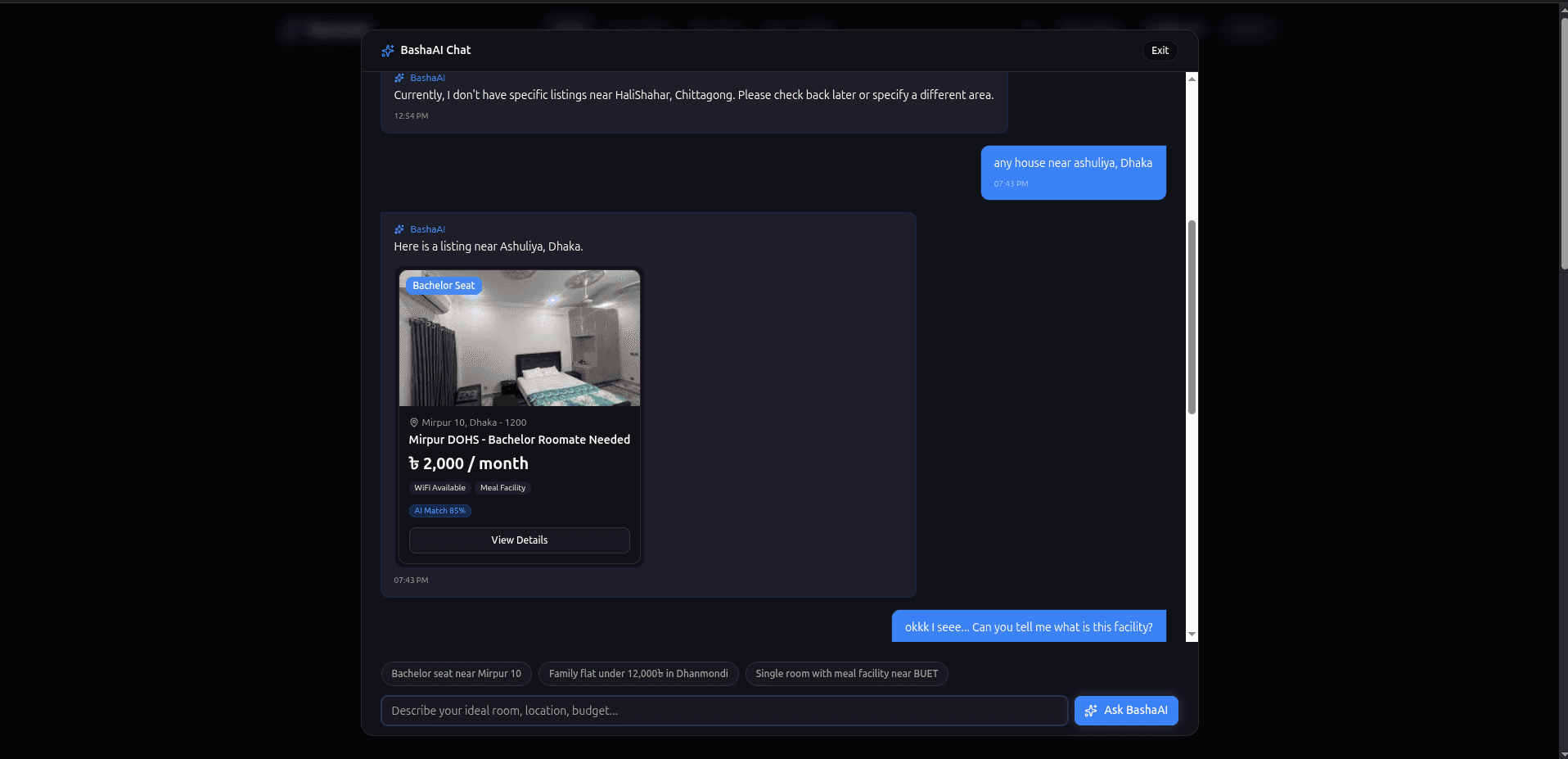 BashaAi chat interface preview