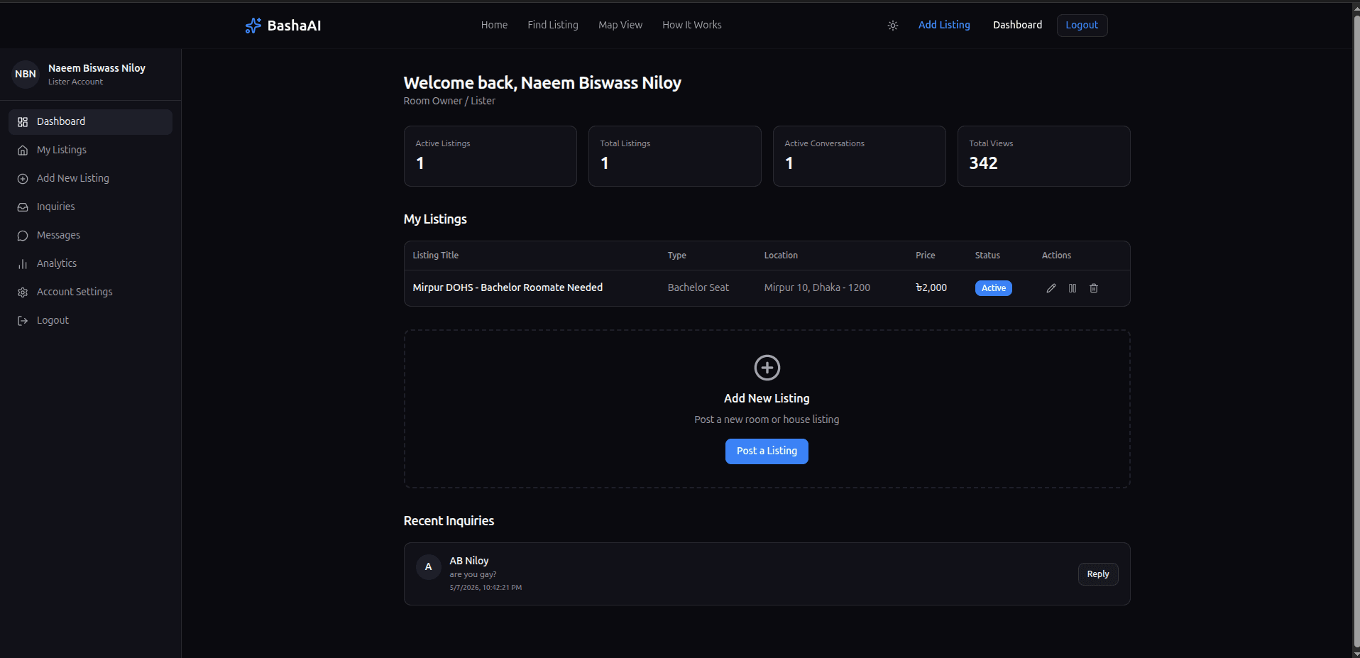 BashaAi dashboard preview
