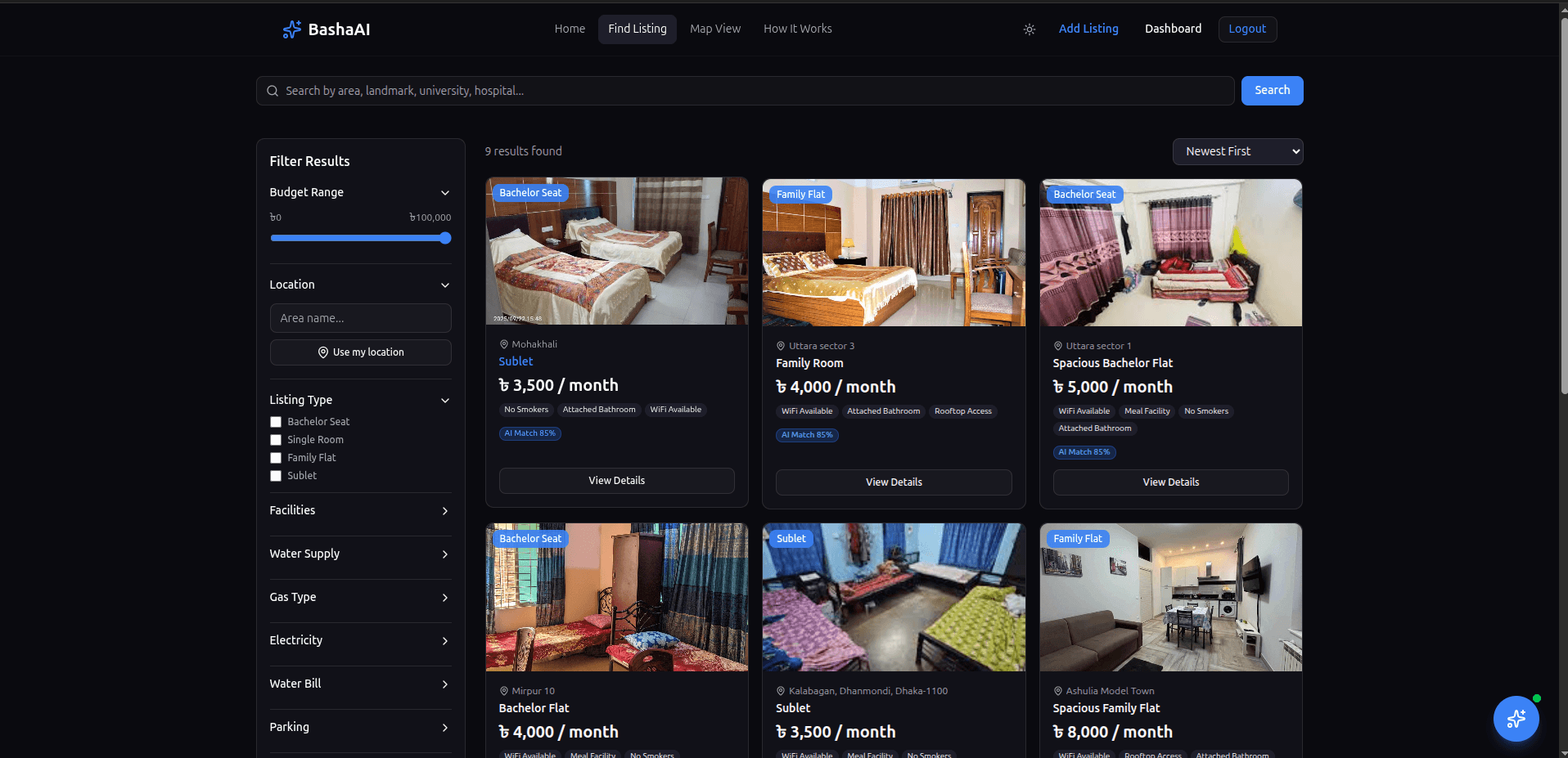 BashaAi listings preview