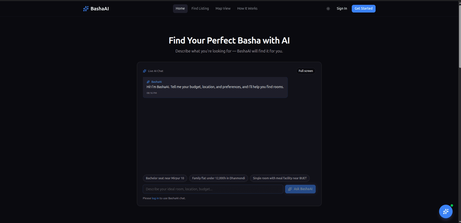 BashaAi room finder application preview