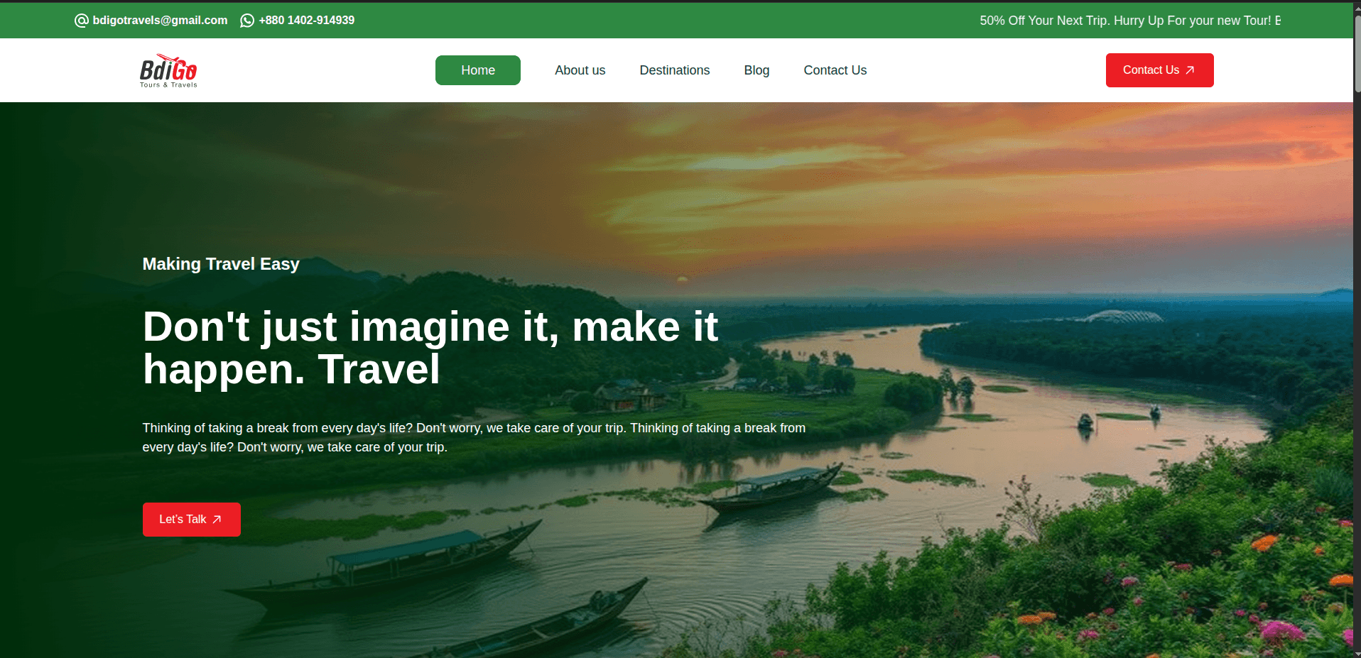 BdiGo travel agency portfolio homepage preview