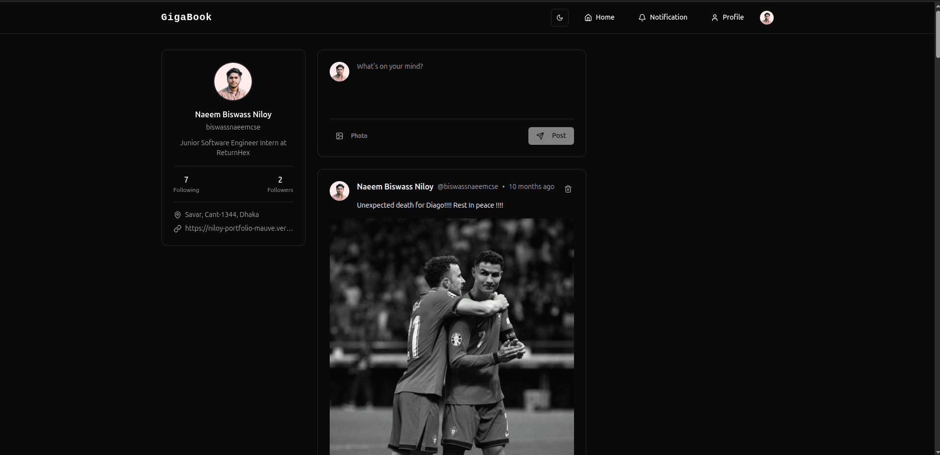 GigaBook social media platform interface preview